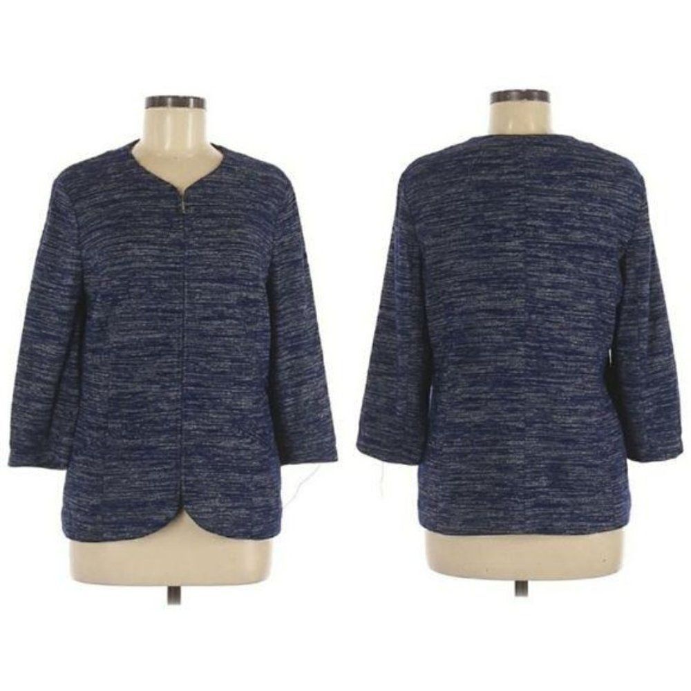 Coldwater Creek Jacket Blazer Jersey Knit Zip‎ Up Slouchy Space Dye Blue 8